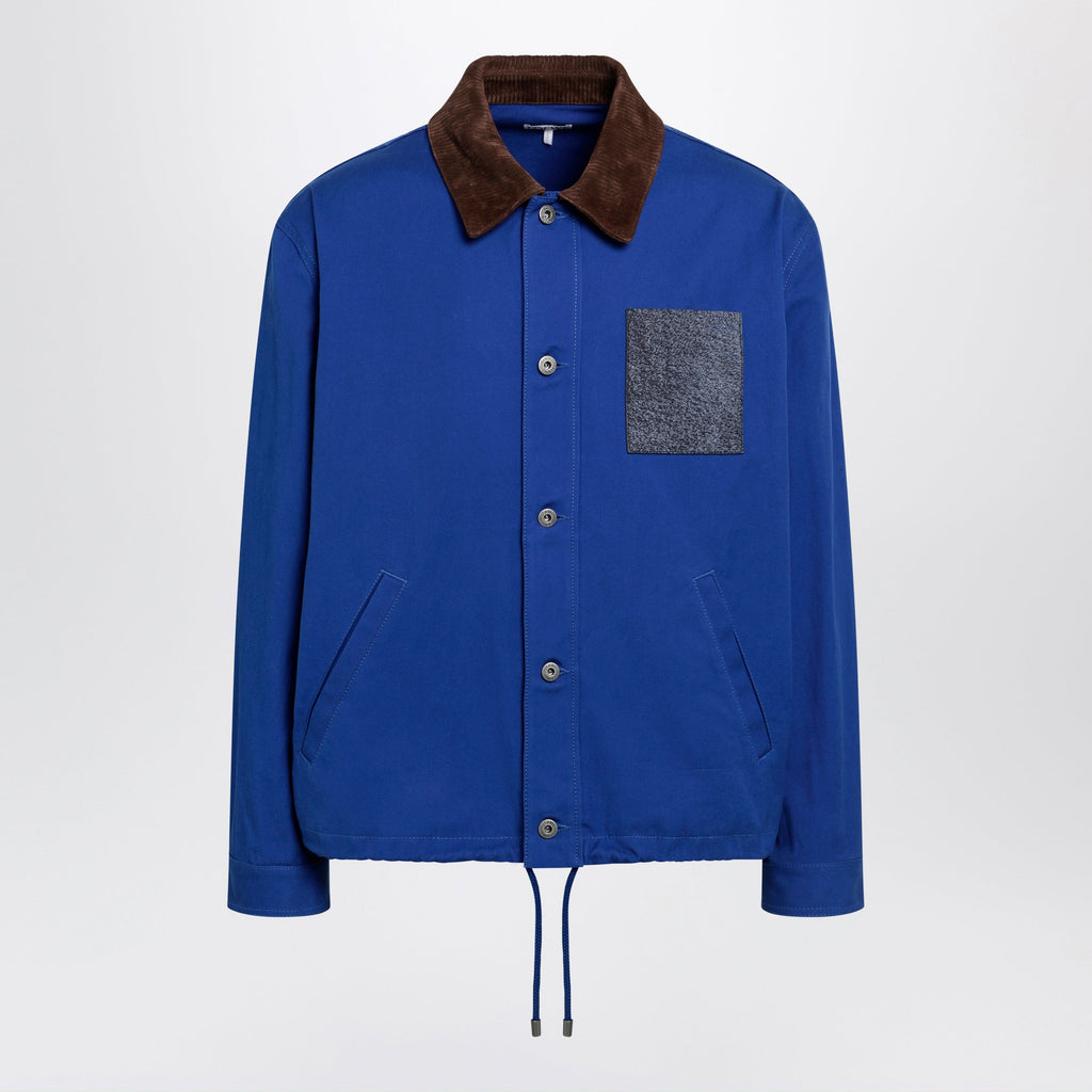 Loewe Long-Sleeve Cotton And Leather Jacket In Blue Men