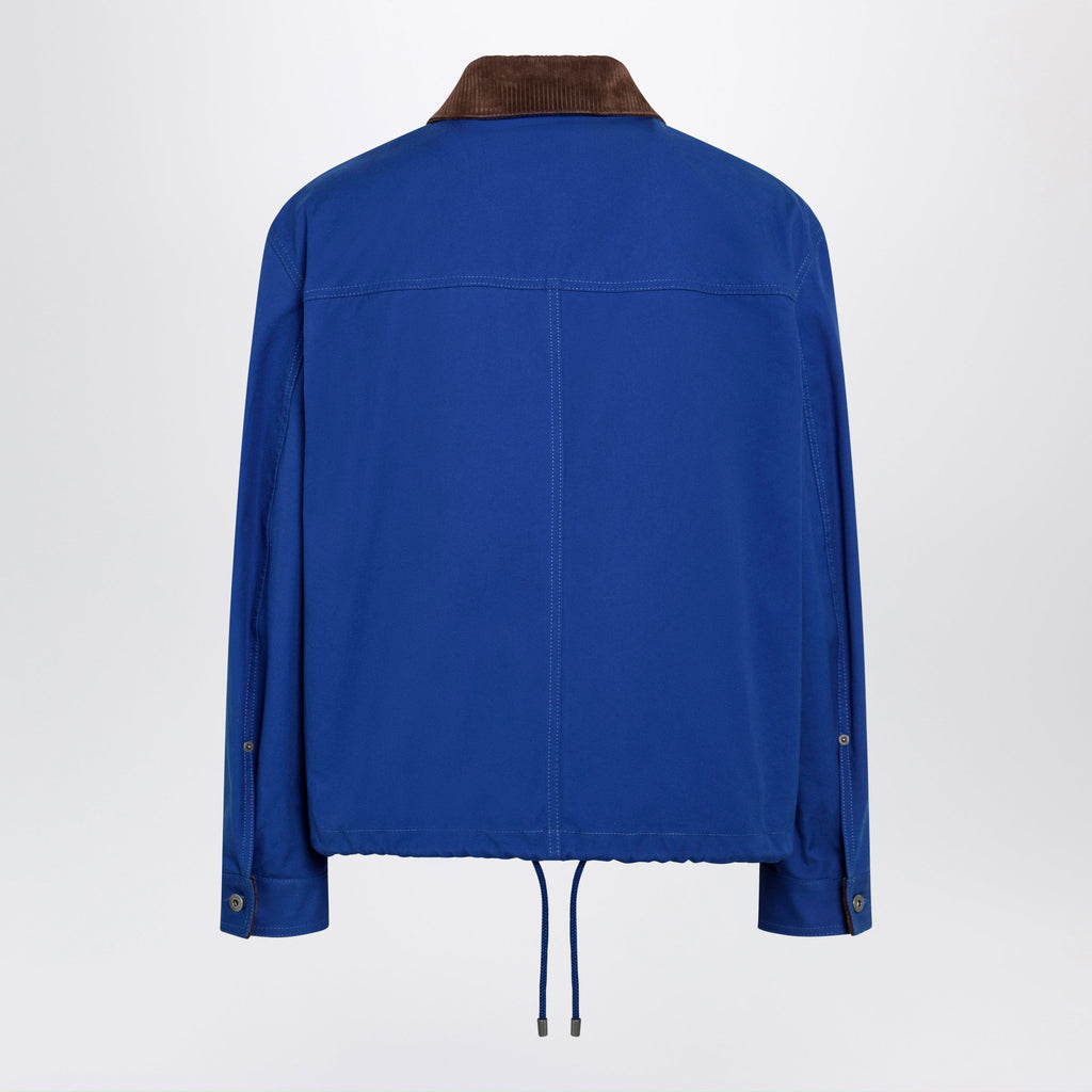 Loewe Long-Sleeve Cotton And Leather Jacket In Blue Men