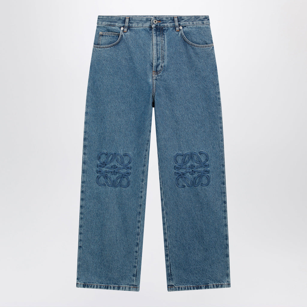 Loewe Baggy Anagram Embroidered Jeans In Washed Cotton Denim, Blue Men