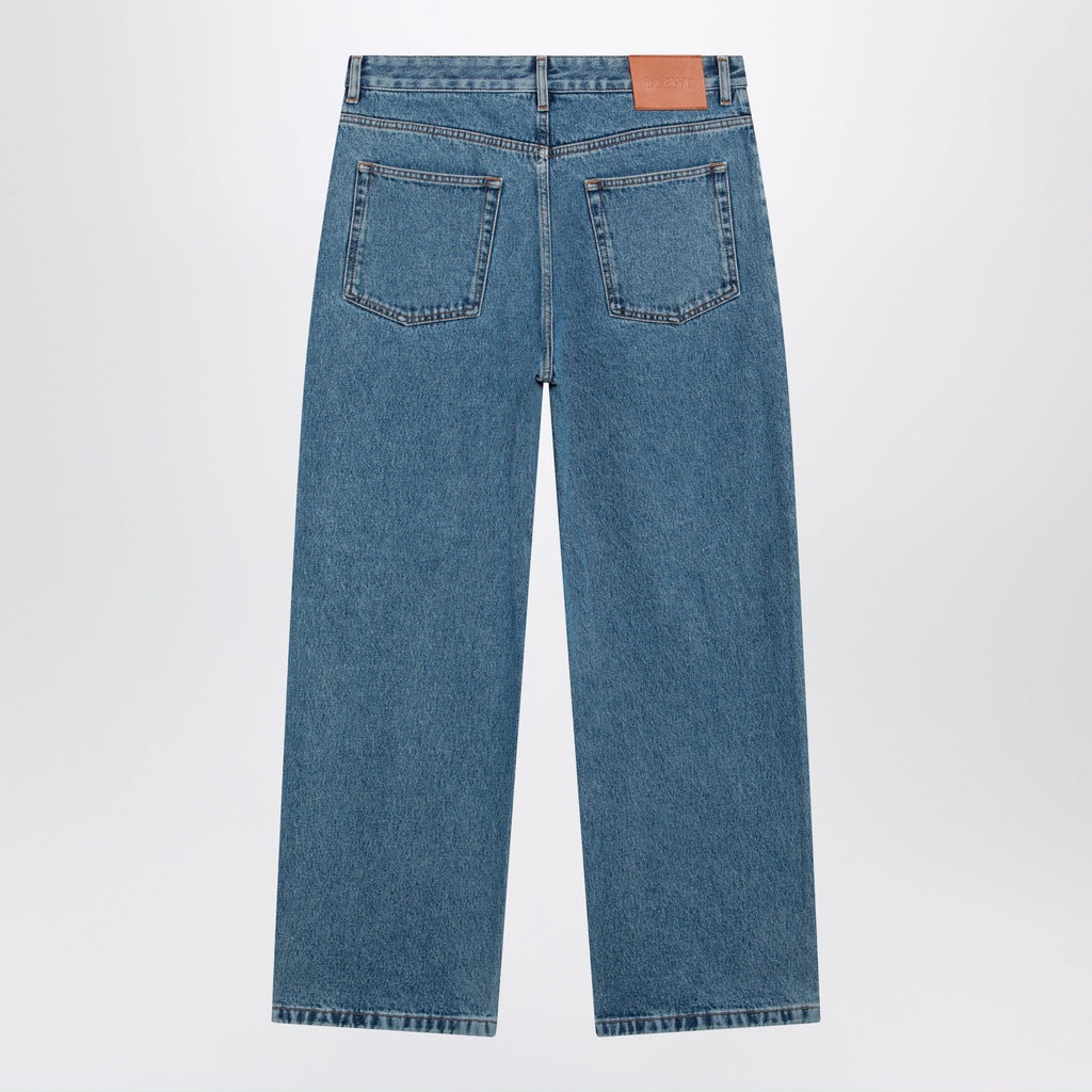 Loewe Baggy Anagram Embroidered Jeans In Washed Cotton Denim, Blue Men