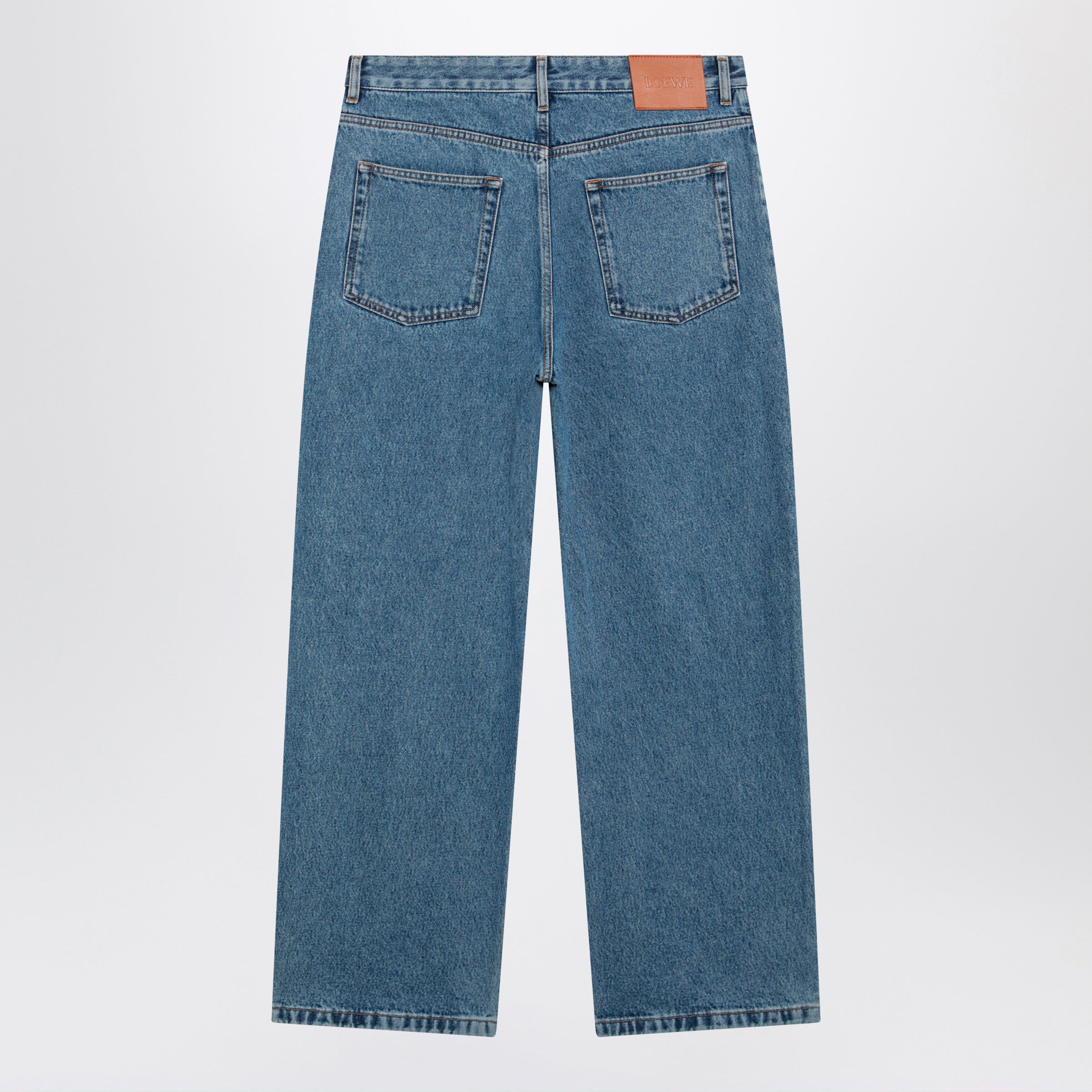 Loewe Baggy Anagram Embroidered Jeans In Washed Cotton Denim, Blue Men