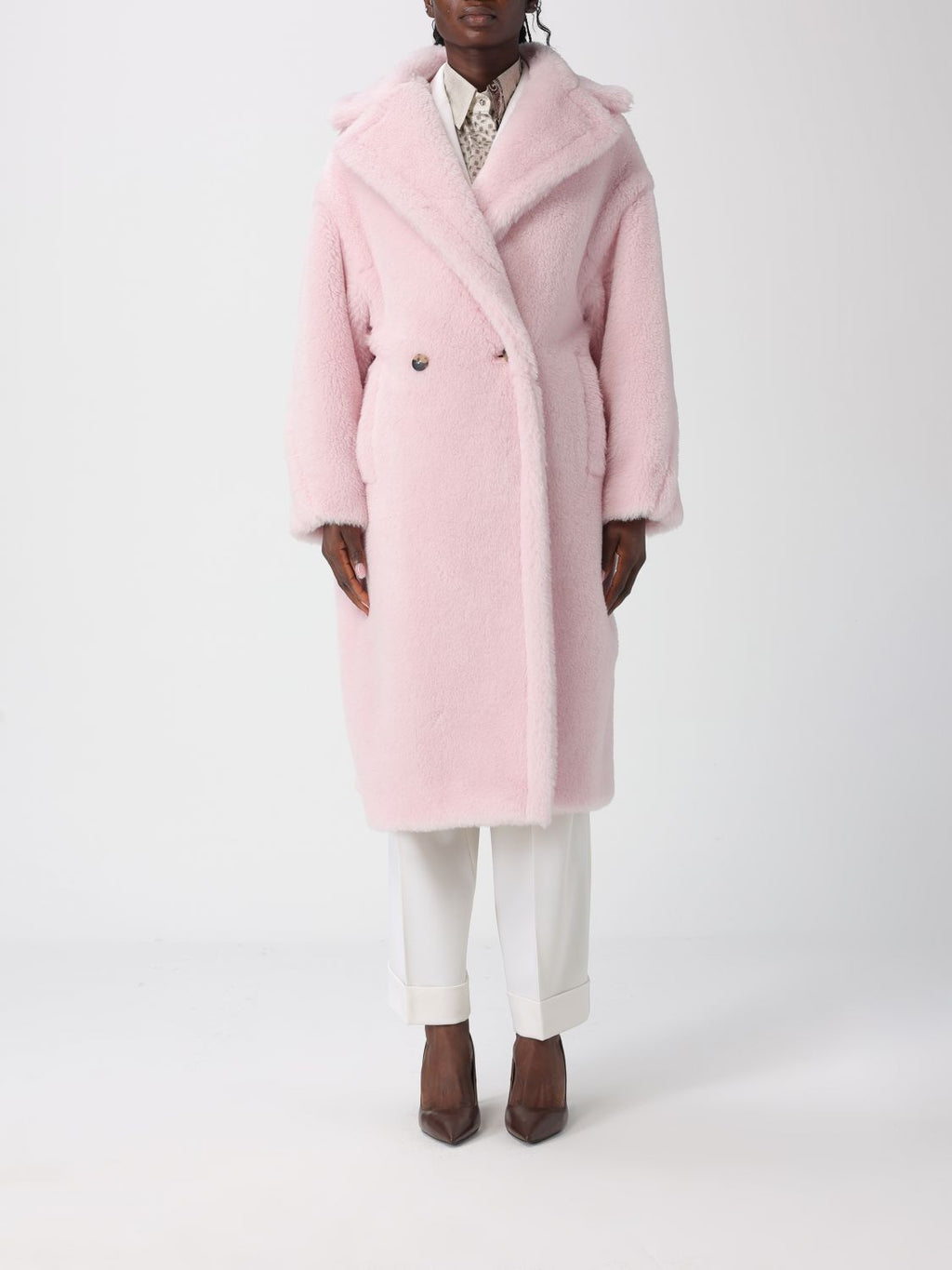 Max Mara Fur Coat Woman Pink