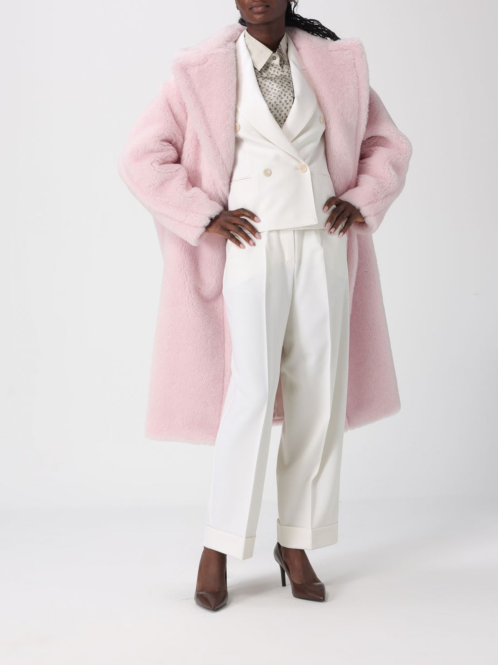 Max Mara Fur Coat Woman Pink