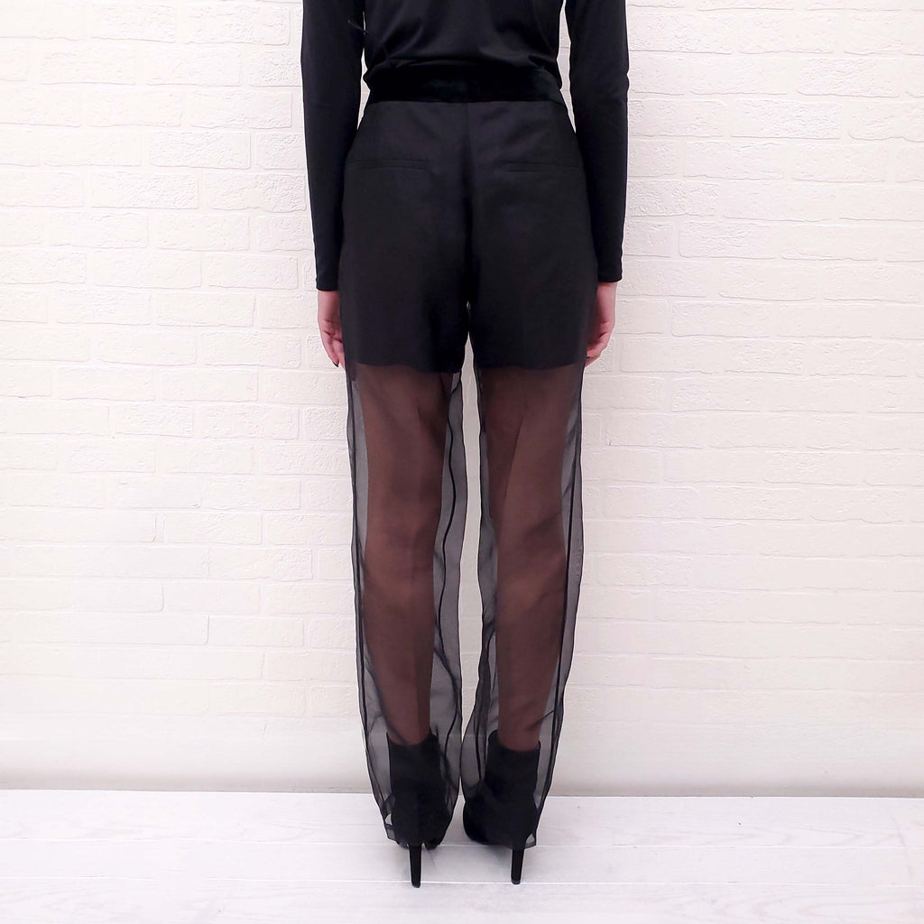 HELMUT LANG BLACK ORGANZA SHEER STRAIGHT LEG PANTS - SIZE 6