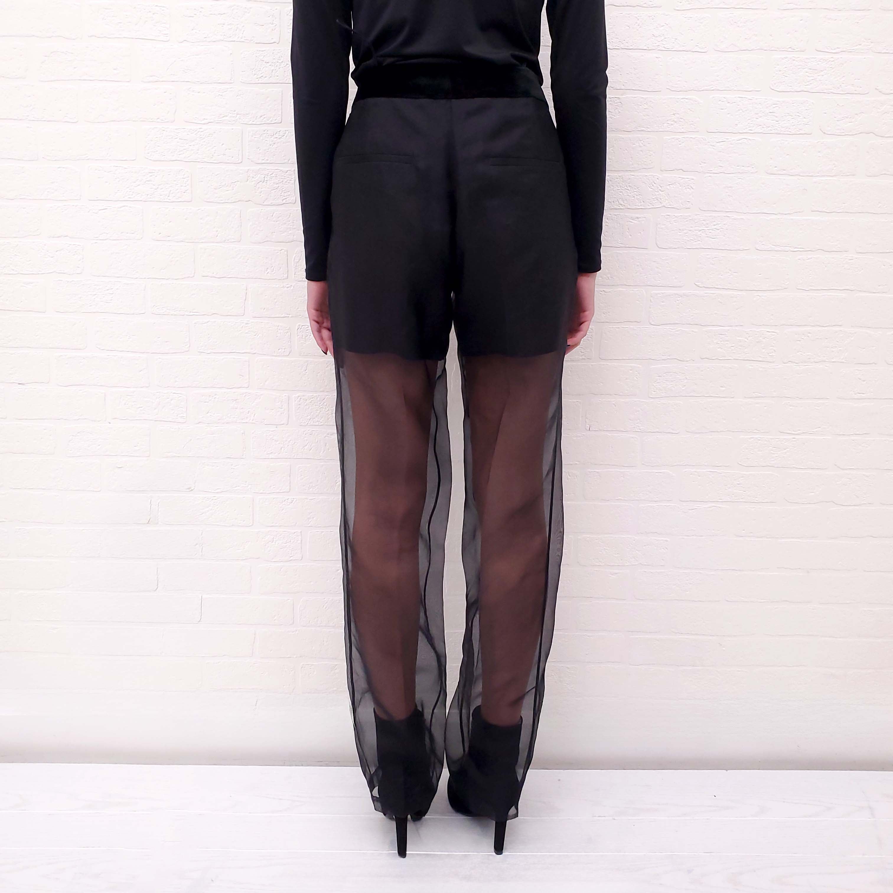 HELMUT LANG BLACK ORGANZA SHEER STRAIGHT LEG PANTS - SIZE 6