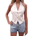 HELMUT LANG CREAM HALTER VEST - SIZE 6