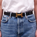 HERMÈS BLACK AND BURGUNDY LEATHER REVERSIBLE H BELT - SIZE 80