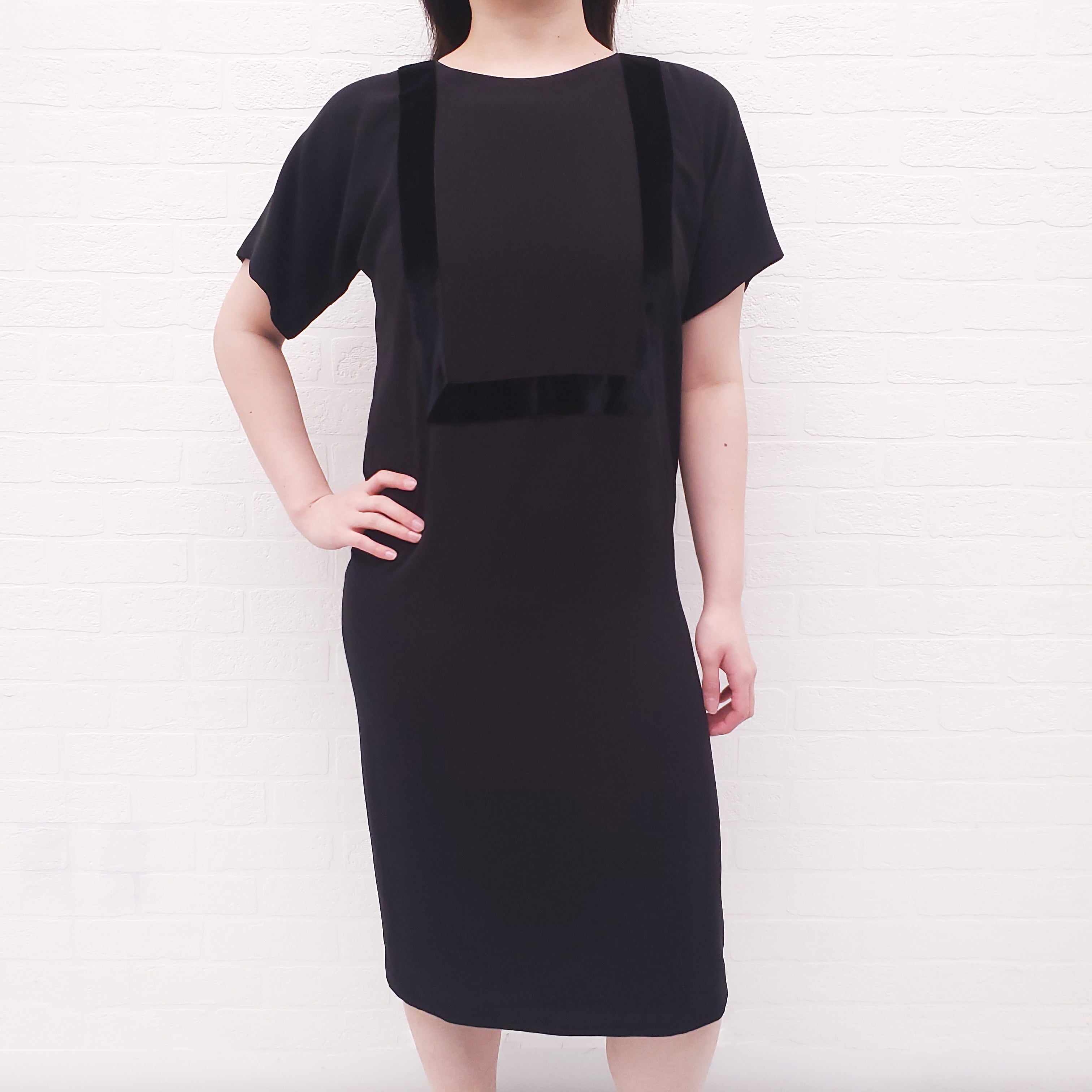 HERMÈS BLACK TUNIC DRESS WITH VELVET DETAIL - SIZE 34