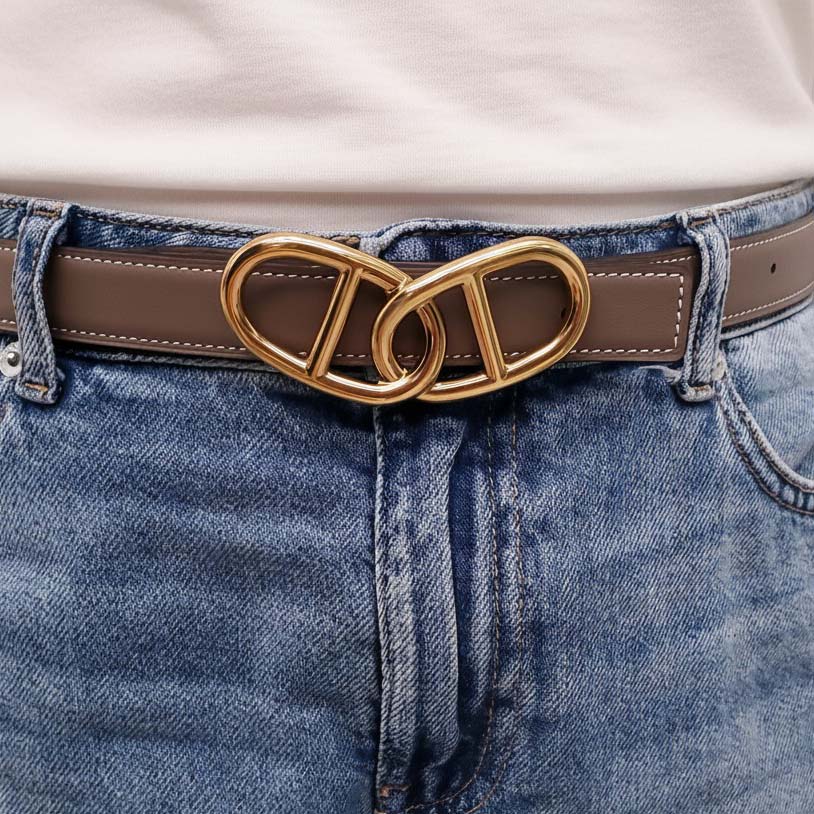 HERMÈS BROWN AND CREAM REVERSIBLE BELT - SIZE 85