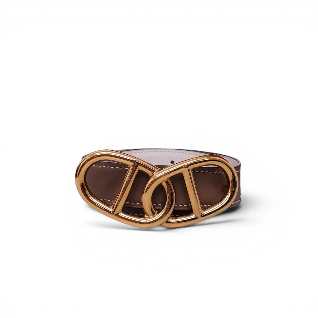 HERMÈS BROWN AND CREAM REVERSIBLE BELT - SIZE 85