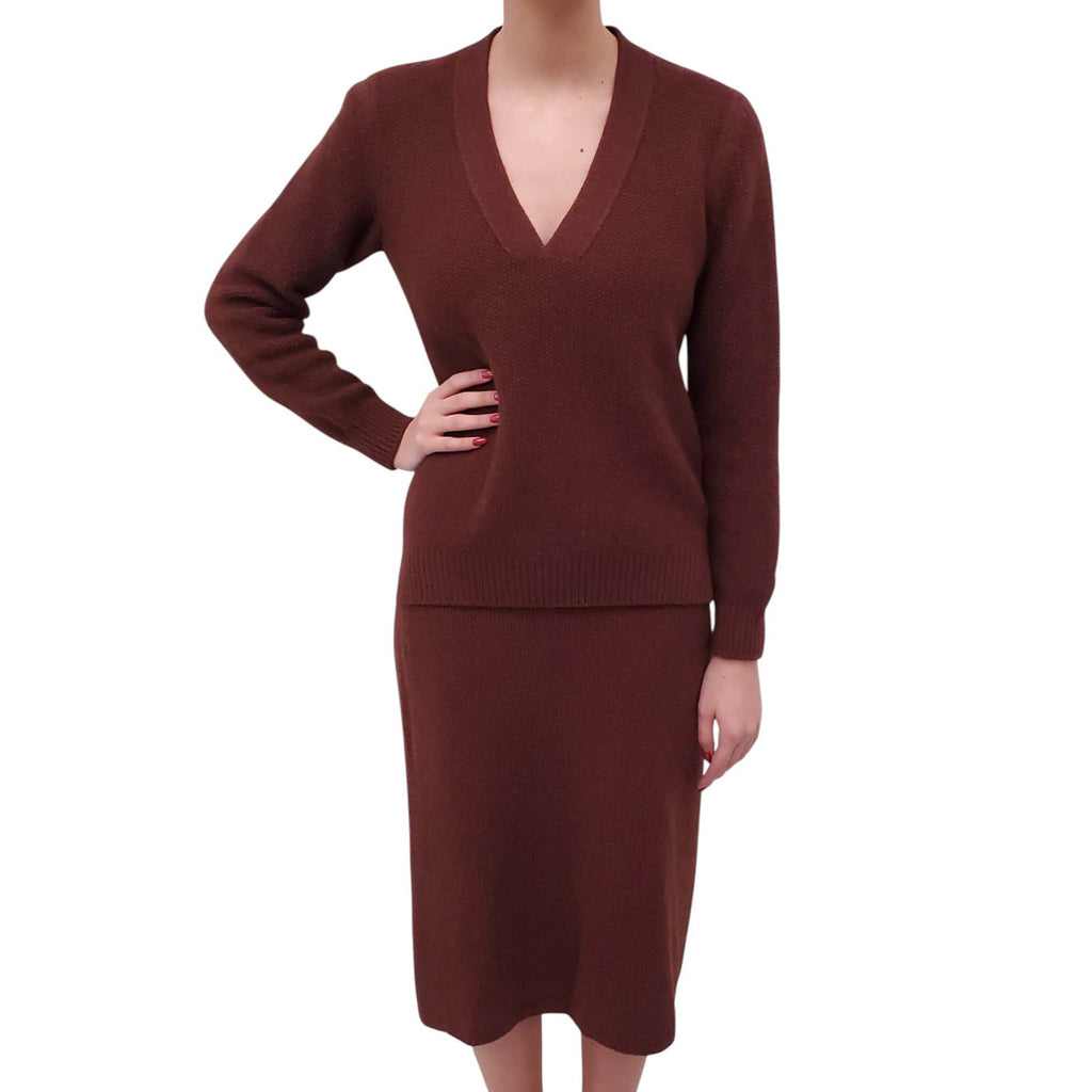 HERMÈS BURGUNDY KNIT SKIRT SET - SIZE 38
