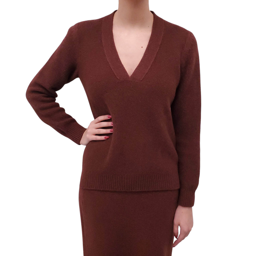 HERMÈS BURGUNDY KNIT SKIRT SET - SIZE 38