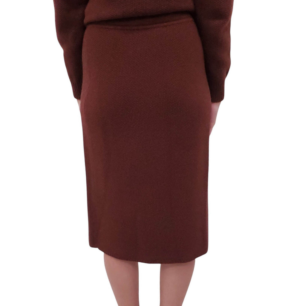 HERMÈS BURGUNDY KNIT SKIRT SET - SIZE 38