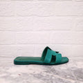 HERMÈS FOREST GREEN LIZARD ORAN SANDALS - SIZE 36