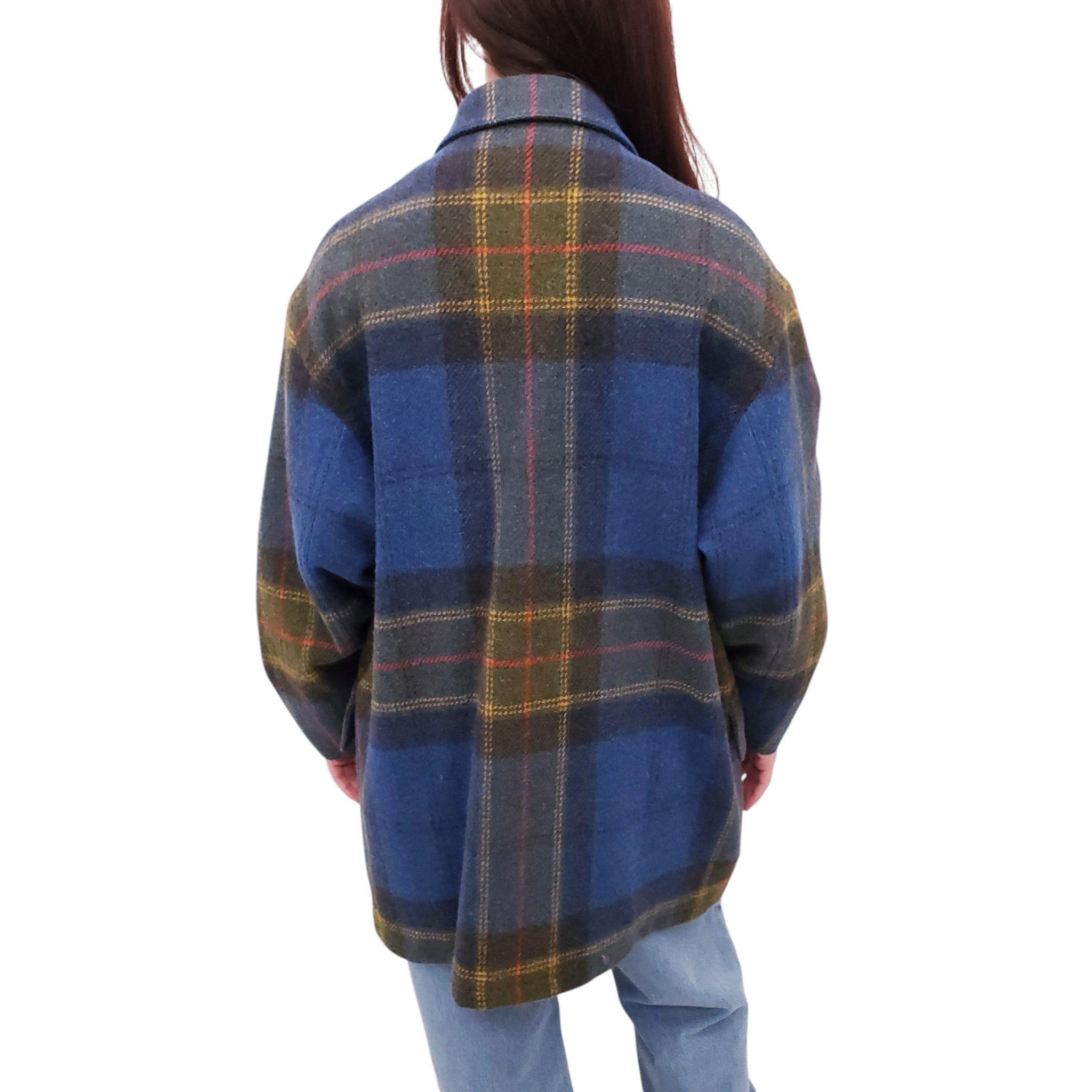 HERMÈS UNISEX VINTAGE PLAID WOOL TOGGLE COAT - SIZE 48