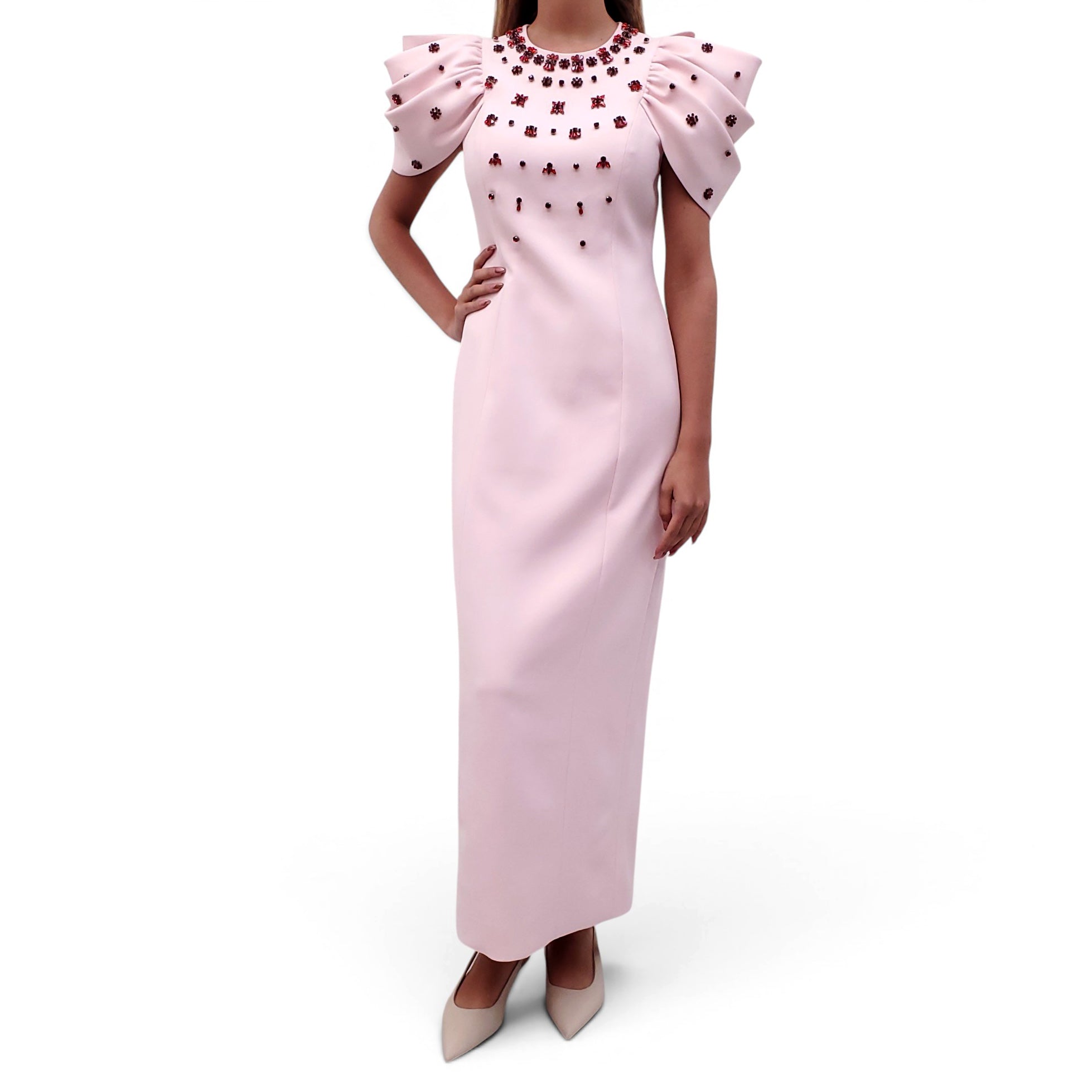 HUISHAN ZHANG PINK DRESS WITH BEADED CRYSTAL DETAILS - SIZE 6
