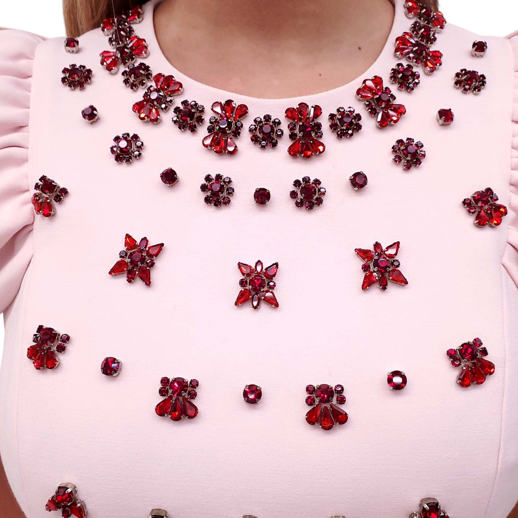 HUISHAN ZHANG PINK DRESS WITH BEADED CRYSTAL DETAILS - SIZE 6