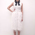 HUISHAN ZHANG WYATT EMBELLISHED TWEED MIDI DRESS IVORY - SIZE 0