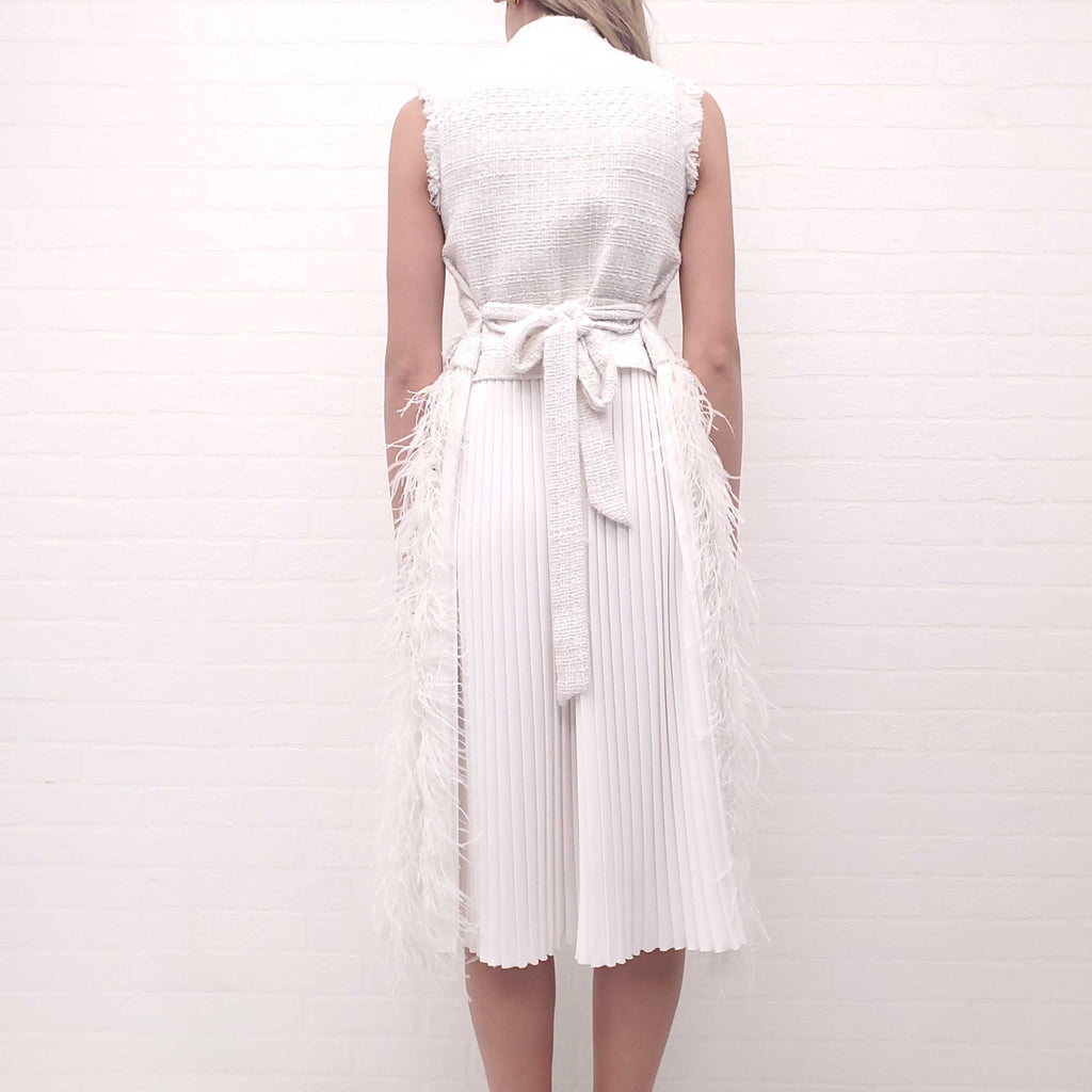 HUISHAN ZHANG WYATT EMBELLISHED TWEED MIDI DRESS IVORY - SIZE 0