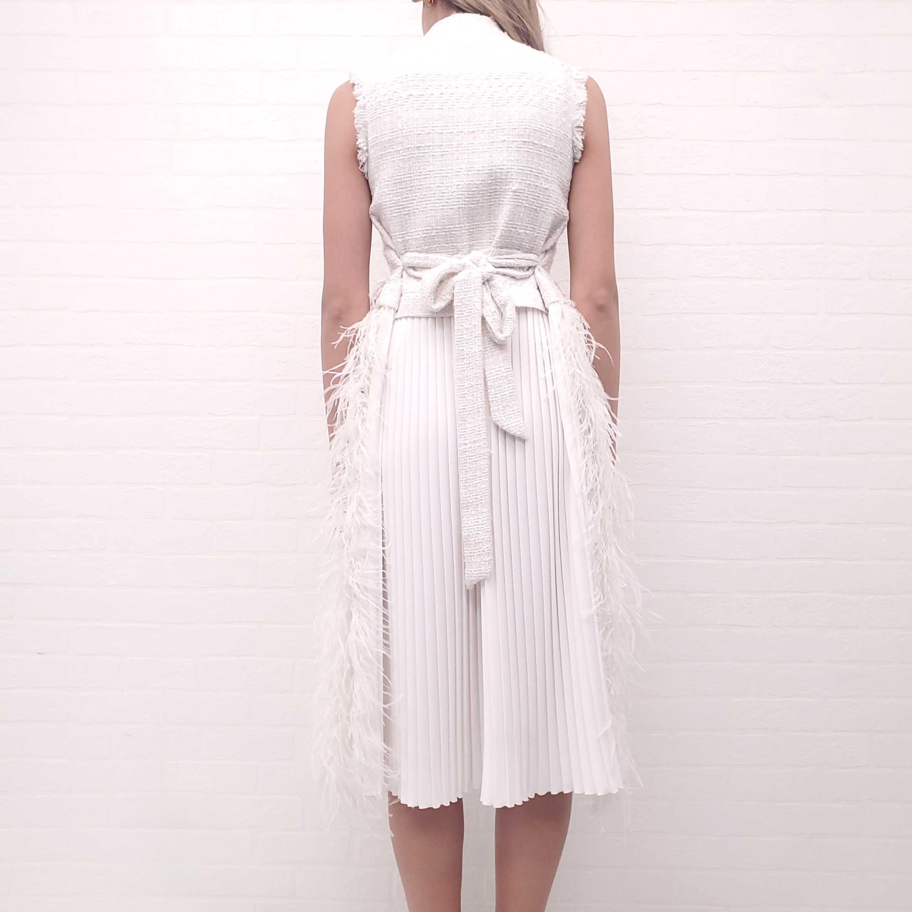 HUISHAN ZHANG WYATT EMBELLISHED TWEED MIDI DRESS IVORY - SIZE 0