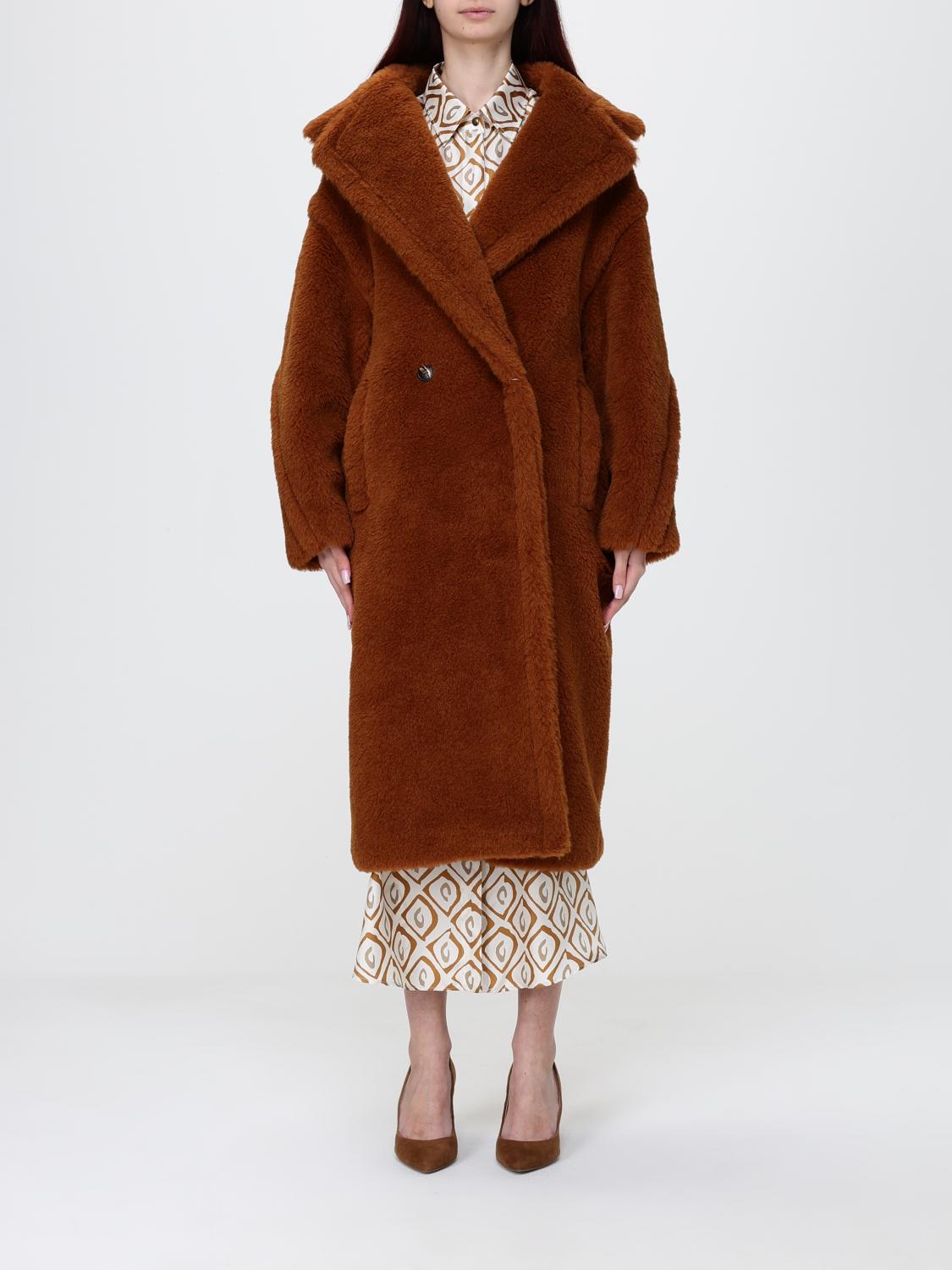Max Mara Fur Coat Woman Brown