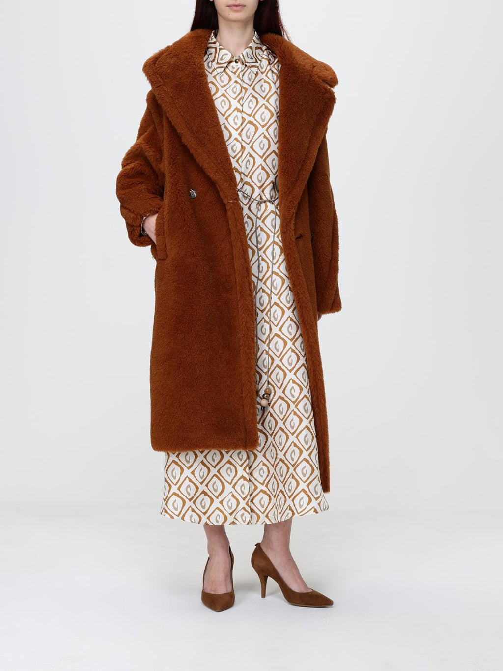 Max Mara Fur Coat Woman Brown