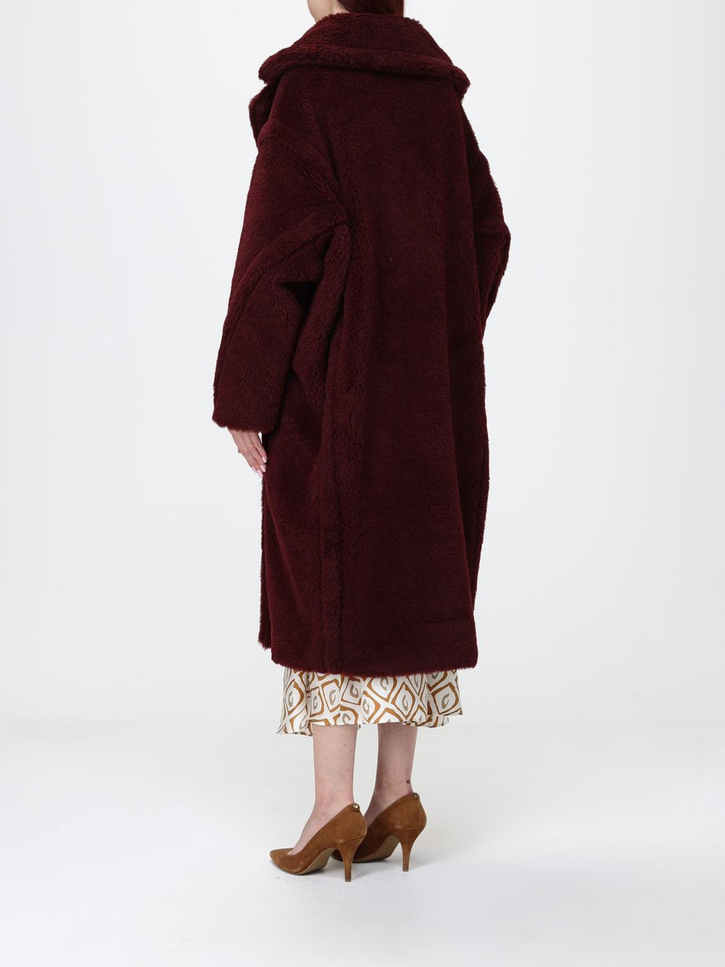 Max Mara Fur Coat Woman Burgundy