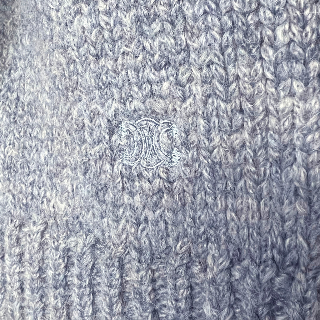 CELINE BLUE CASHMERE OVERSIZED TURTLENECK SWEATER WITH TRIOMPHE LOGO - SIZE XS
