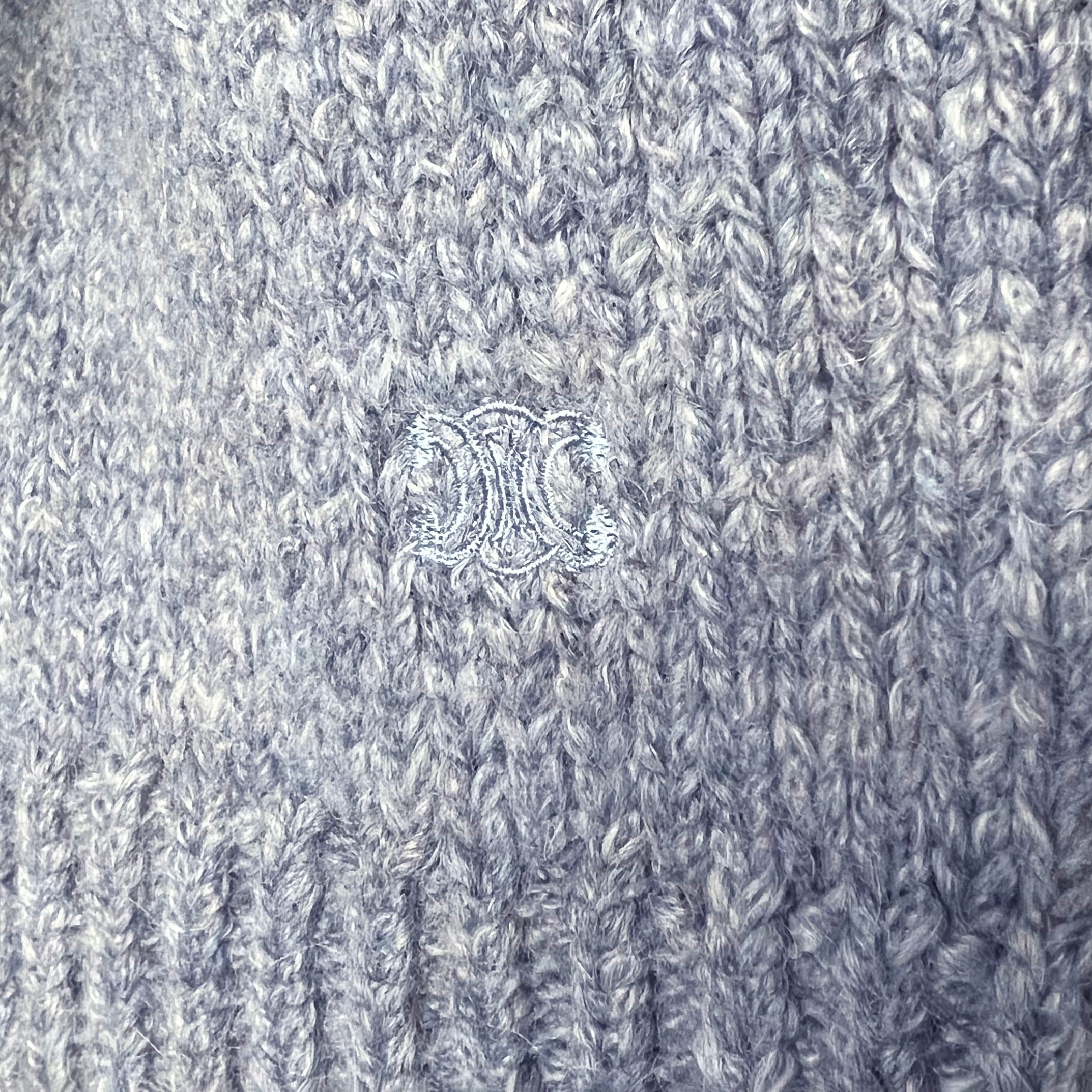 CELINE BLUE CASHMERE OVERSIZED TURTLENECK SWEATER WITH TRIOMPHE LOGO - SIZE XS
