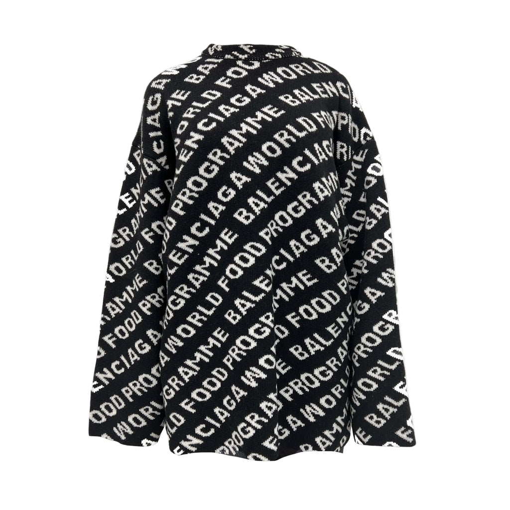 BALENCIAGA BLACK & WHITE OVERSIZED GRAPHIC UNISEX TUNIC SWEATER - SIZE L