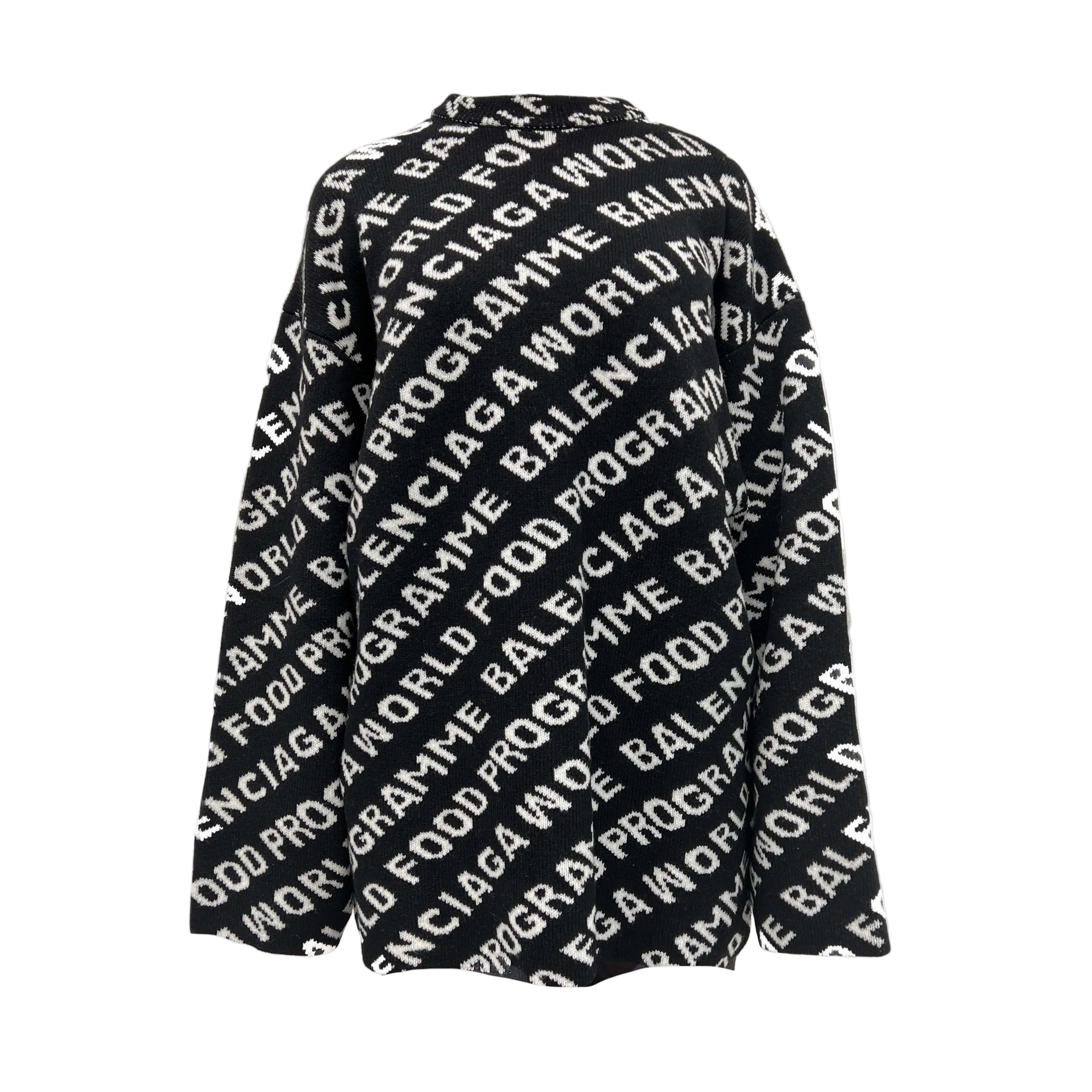 BALENCIAGA BLACK & WHITE OVERSIZED GRAPHIC UNISEX TUNIC SWEATER - SIZE L
