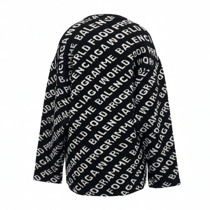 BALENCIAGA BLACK & WHITE OVERSIZED GRAPHIC UNISEX TUNIC SWEATER - SIZE L