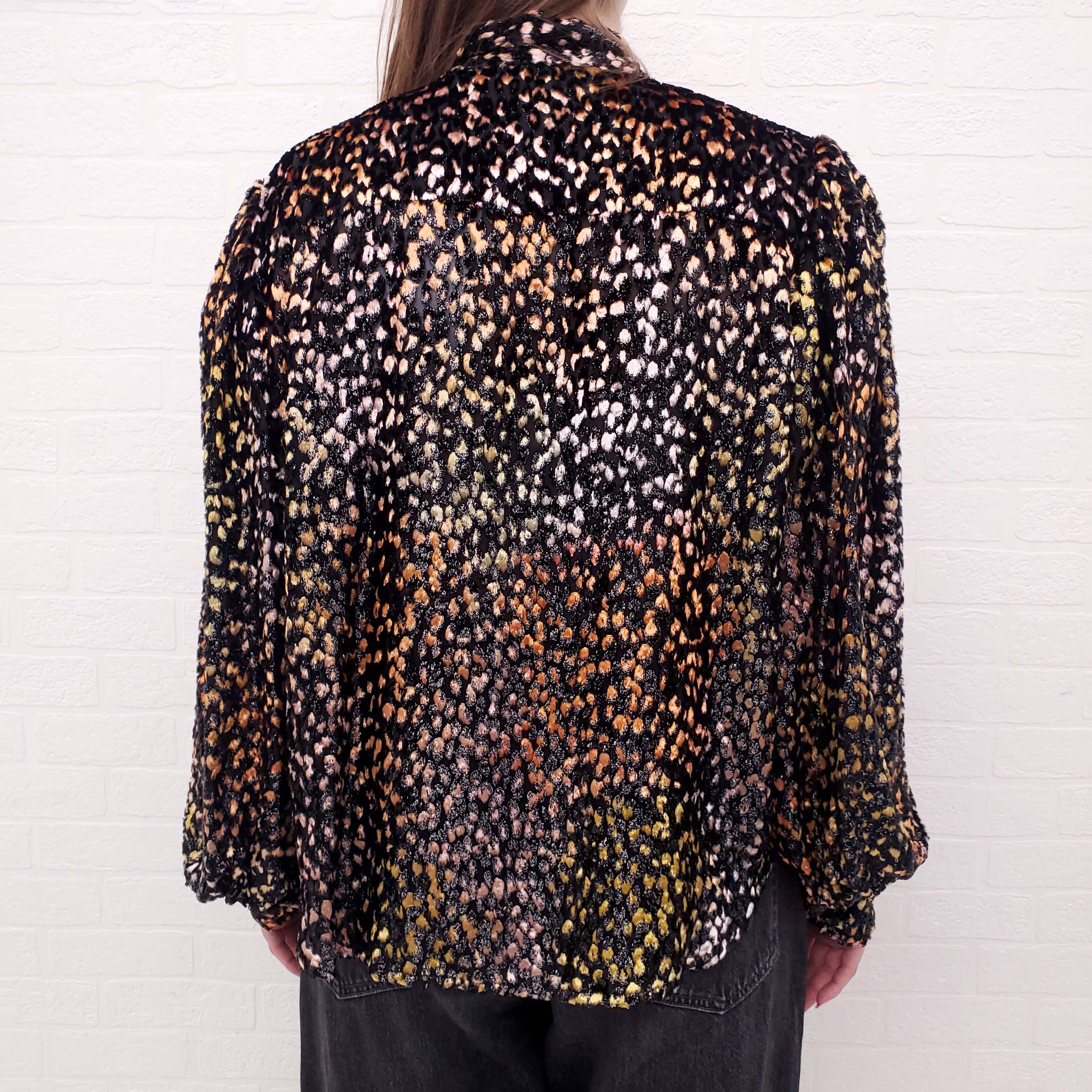 IRO BLACK AND RAINBOW LEOPARD BLOUSE WITH TIE - SIZE 40