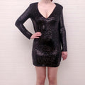 IRO BLACK SEQUIN DRESS WITH SHOULDER PADS  - SIZE 36