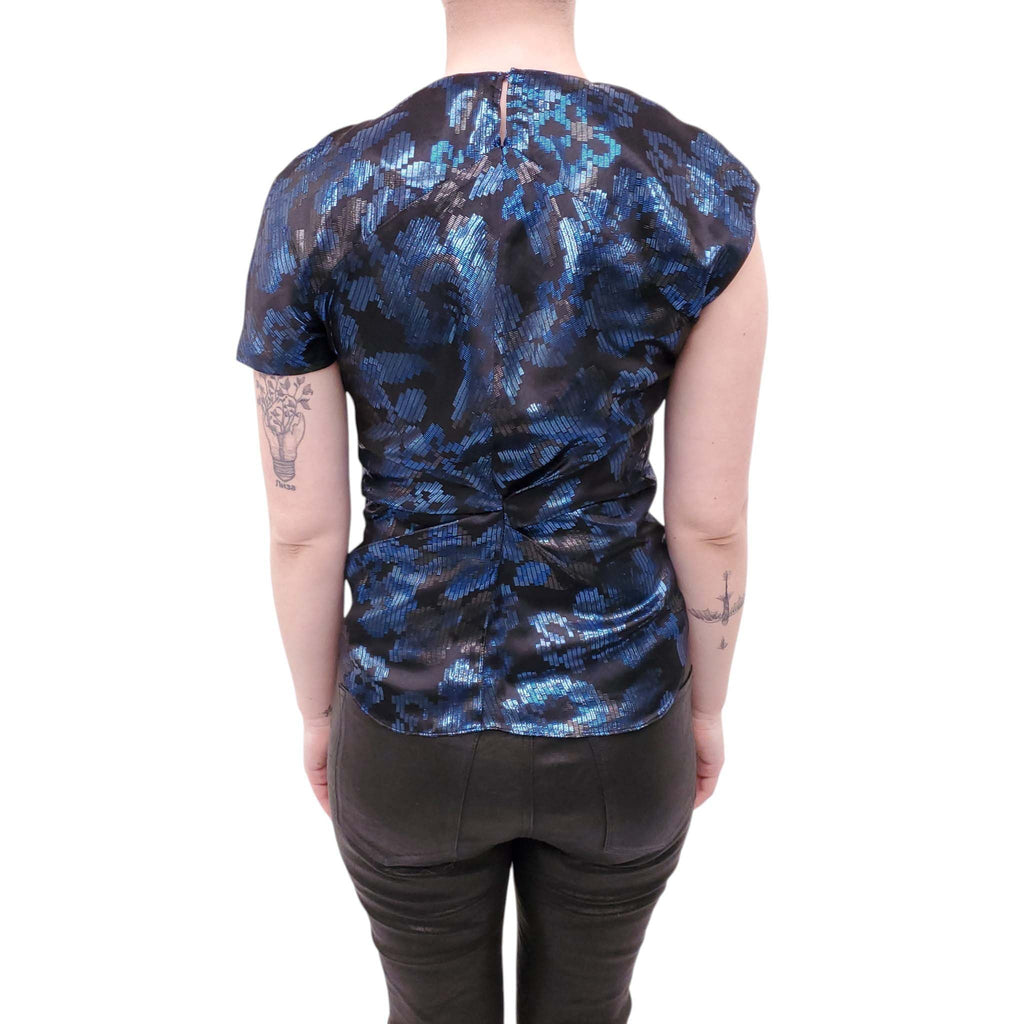 ISABEL MARANT BLACK AND BLUE METALLIC BLOUSE - SIZE 36