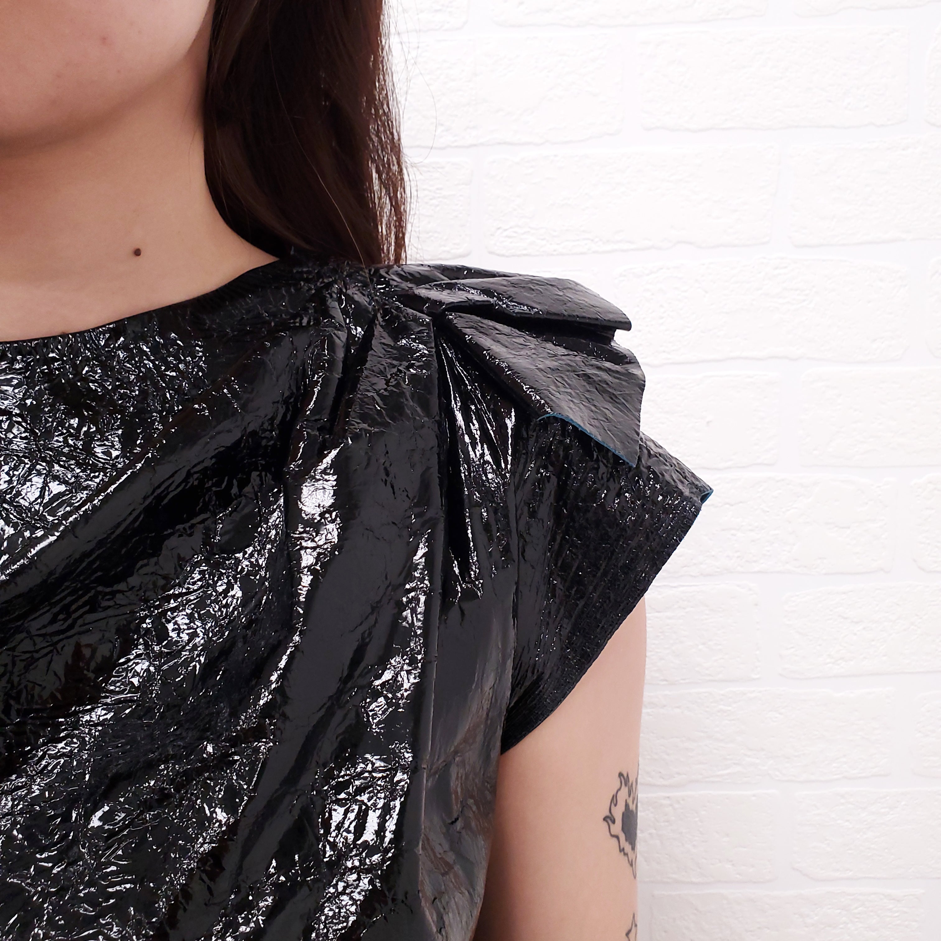 ISABEL MARANT BLACK CRINKLED LEATHER SHORT SLEEVE TOP - SIZE 36