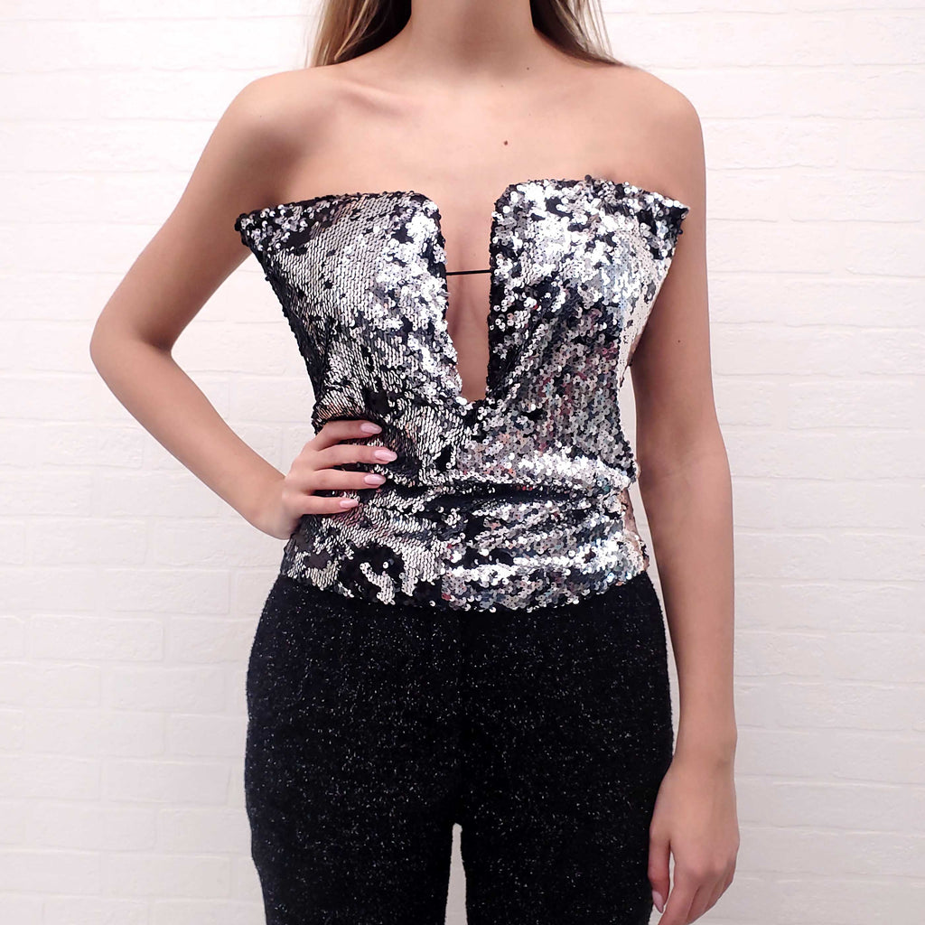 ISABEL MARANT BLACK LABEL SEQUIN BUSTIER TOP - SIZE T2(M)
