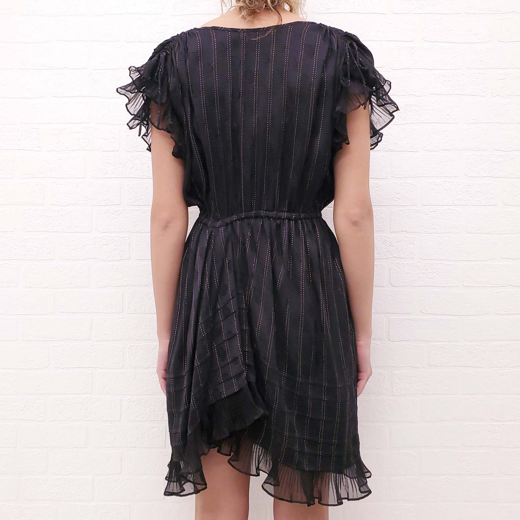 ISABEL MARANT BLACK PATTERNED DRESS WITH GOLD STITCHING DETAIL - SIZE 38