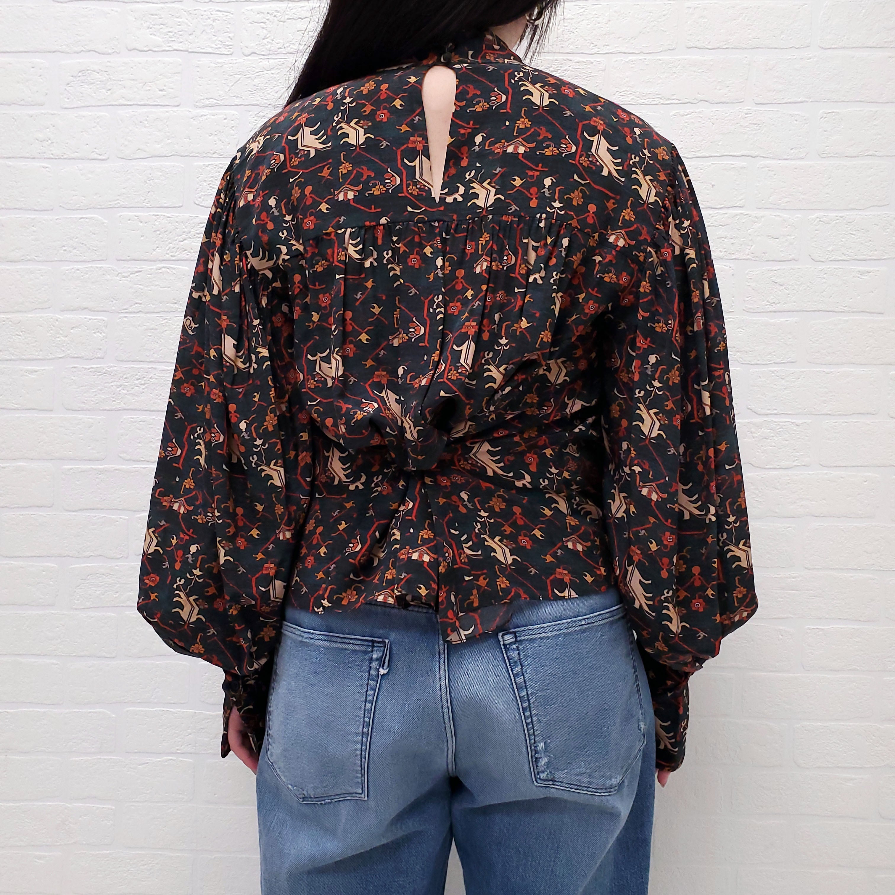 ISABEL MARANT PATTERNED KNOT BLOUSE  WITH PUFF SLEEVES - SIZE 36