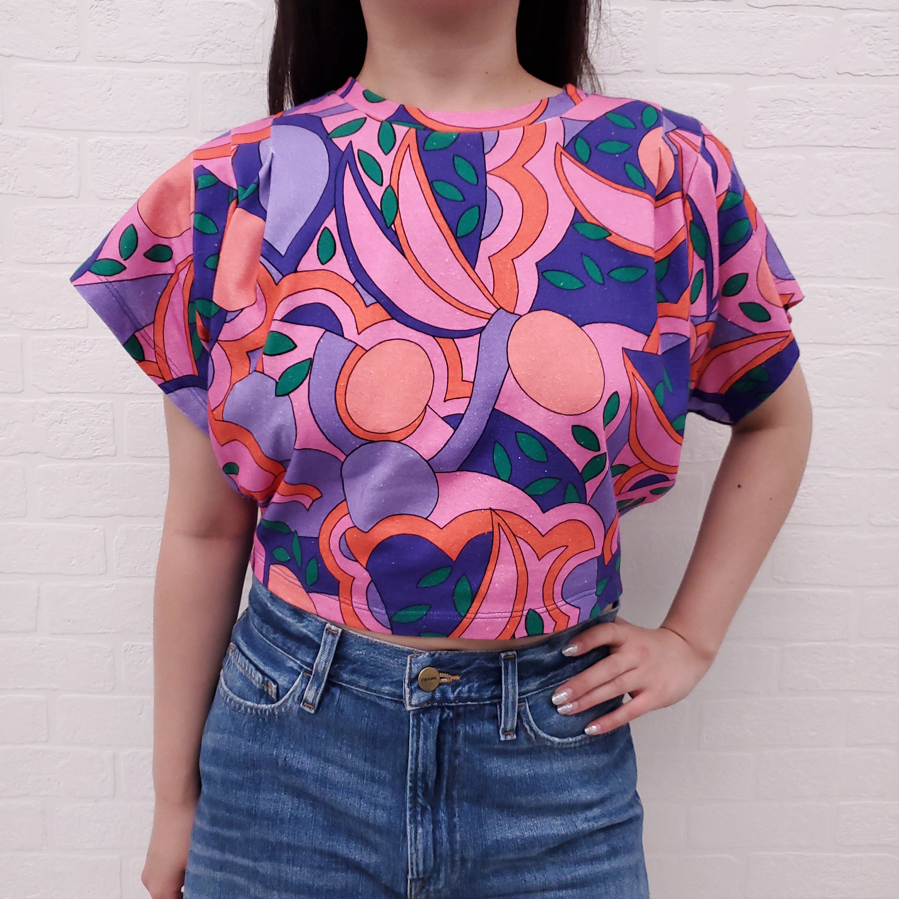 ISABEL MARANT PINK PRINTED ZINALIA CROP TOP - SIZE S