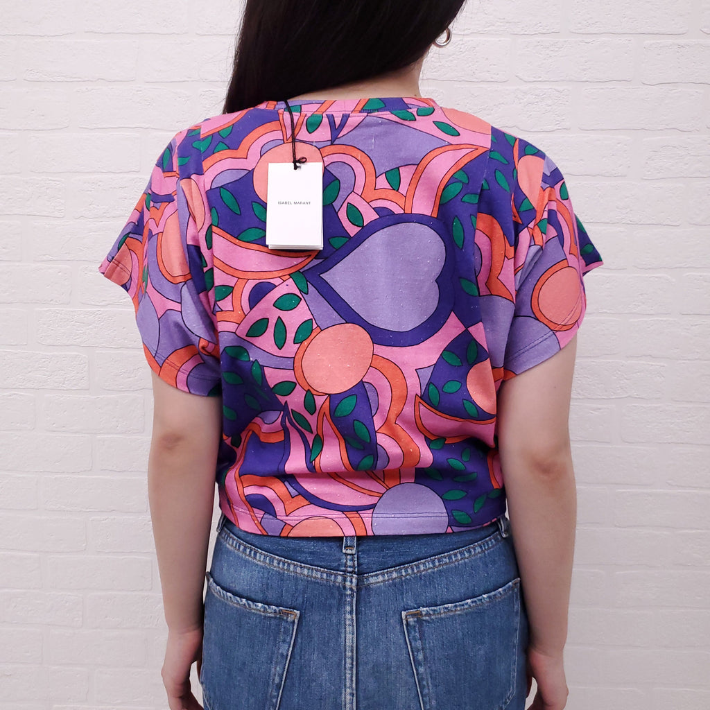 ISABEL MARANT PINK PRINTED ZINALIA CROP TOP - SIZE S