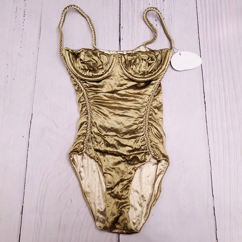ISA BOULDER GREEN RIBBONED SWIMSUIT - SIZE S