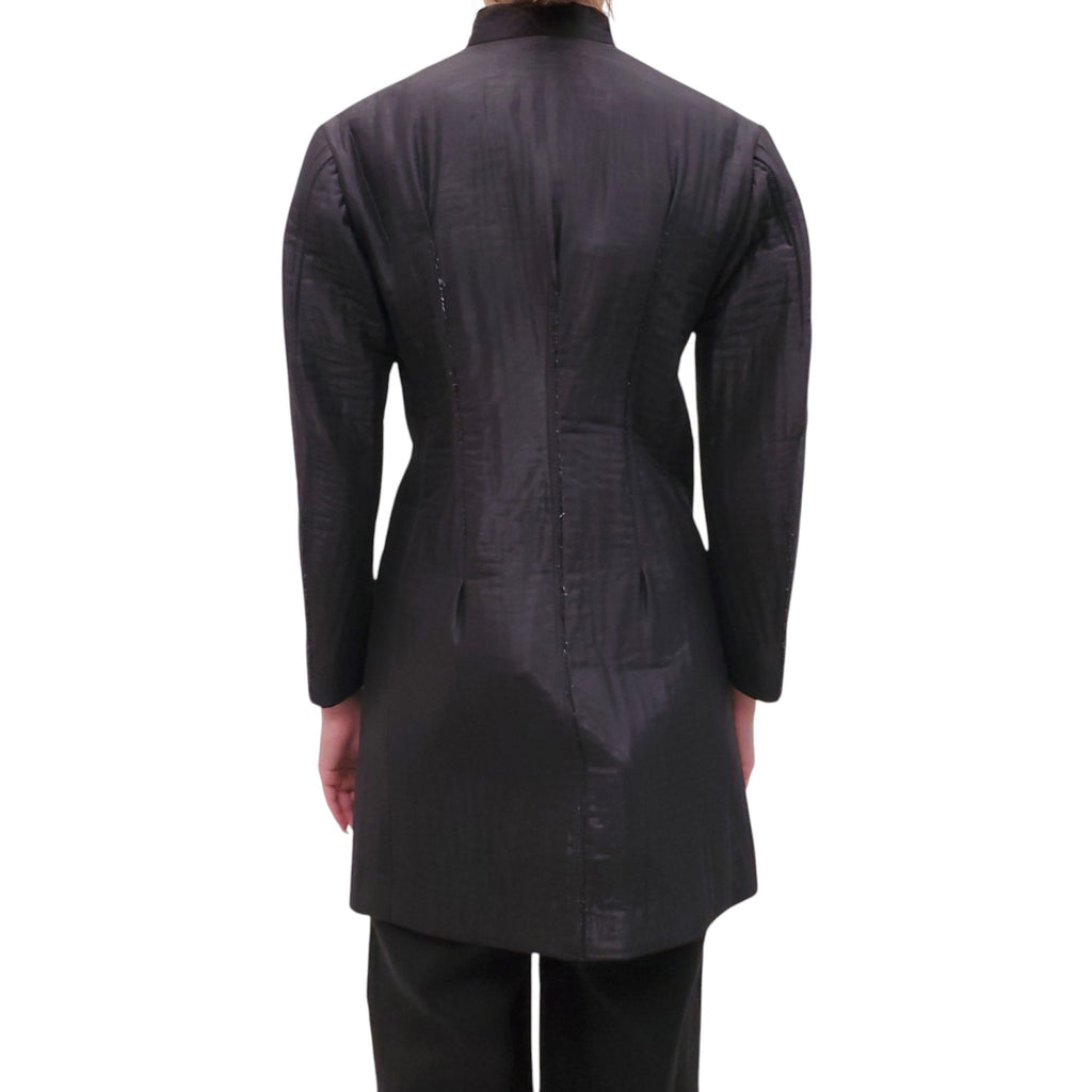 ISSEY MIYAKE BLACK METALLIC BUTTON-UP JACKET - SIZE S