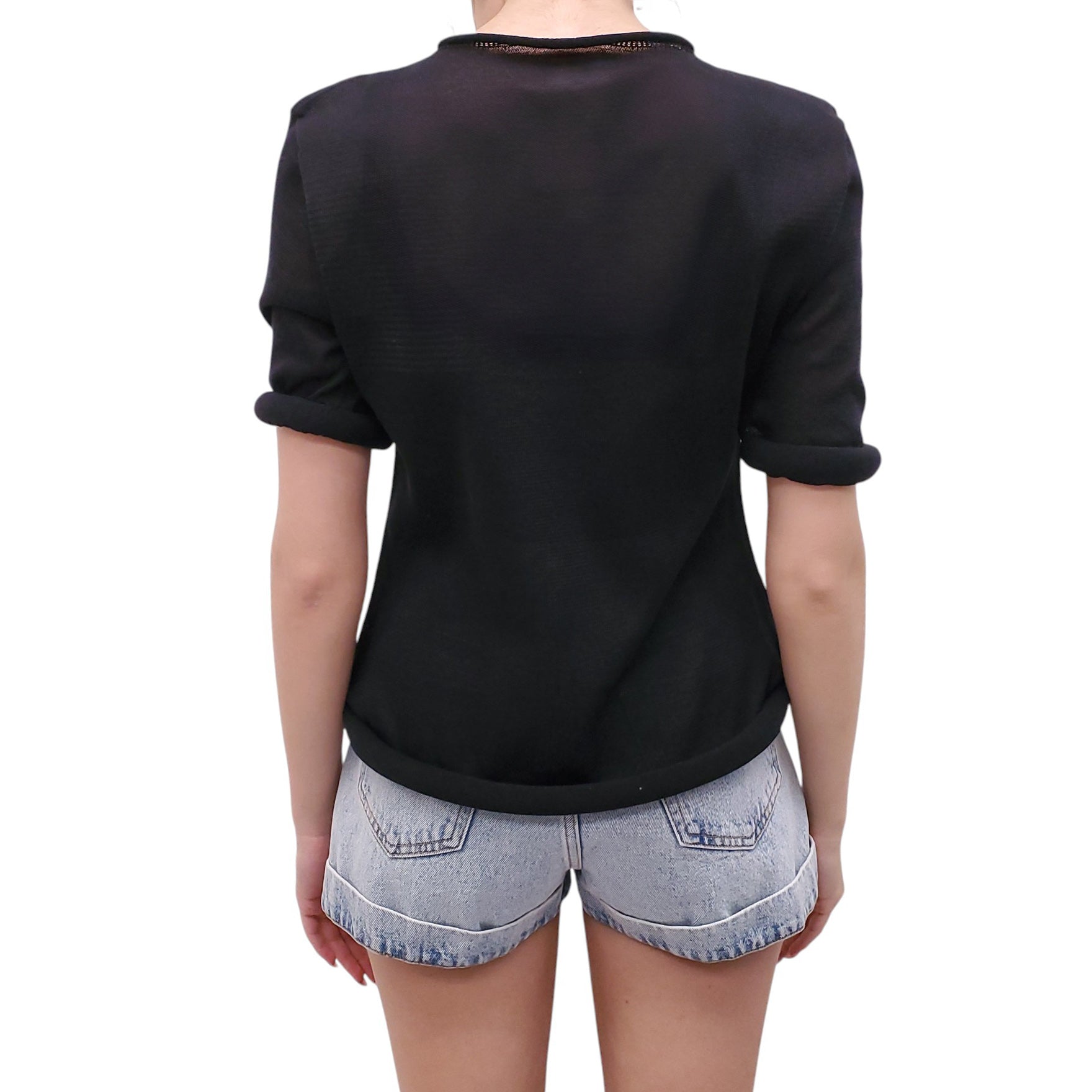 ISSEY MIYAKE BLACK TOP WITH ROLLED HEM DETAIL - SIZE 2/S