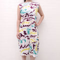 ISSEY MIYAKE WHITE PATTERNED 'FIZZY PLEATS PLEASE' DRESS - SIZE 2