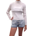 ISSEY MIYAKE WHITE PLEATED TOP WITH EMBOSSED SQUARE DETAIL - SIZE S