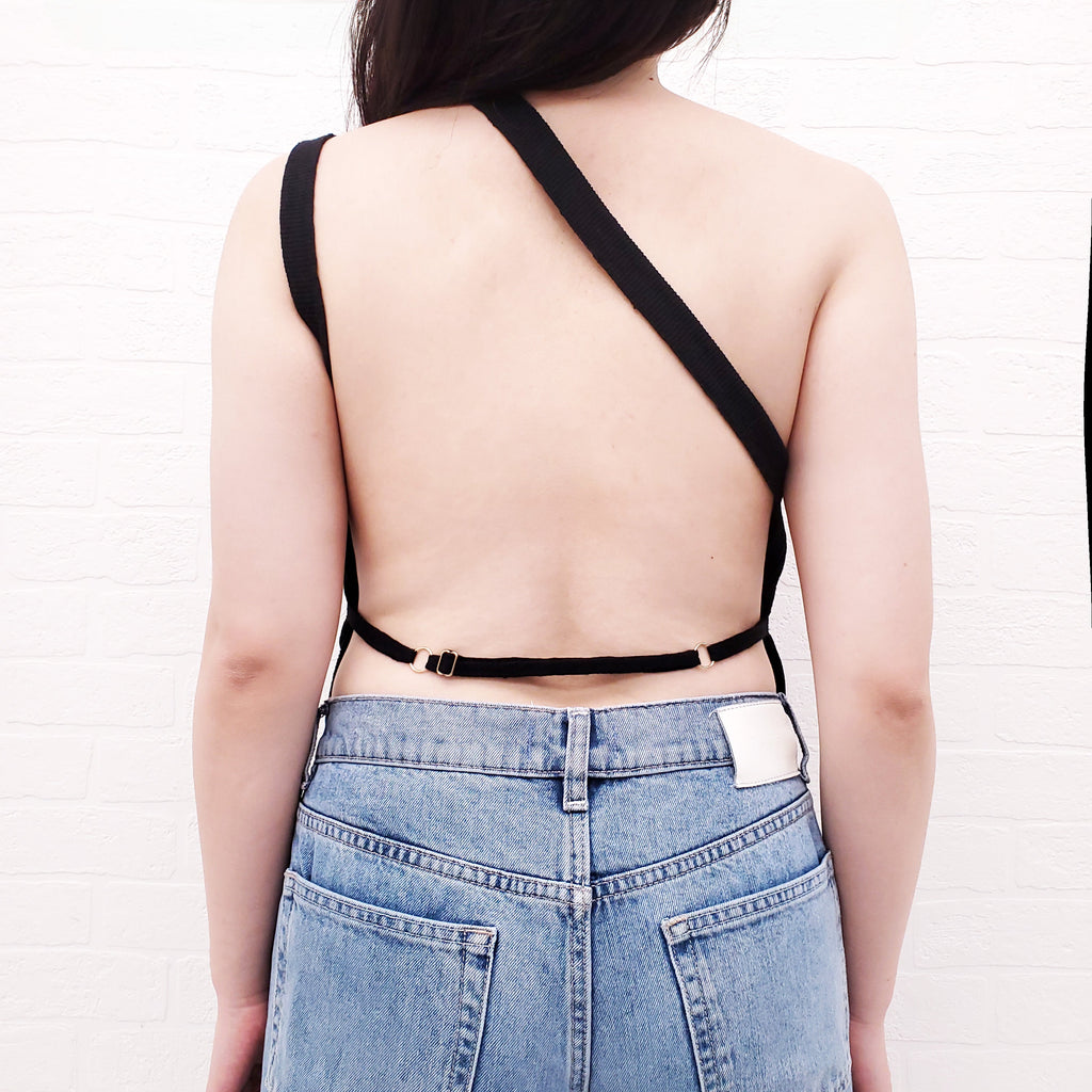 JACQUEMUS BLACK RIBBED OPEN BACK TANK TOP - SIZE 40