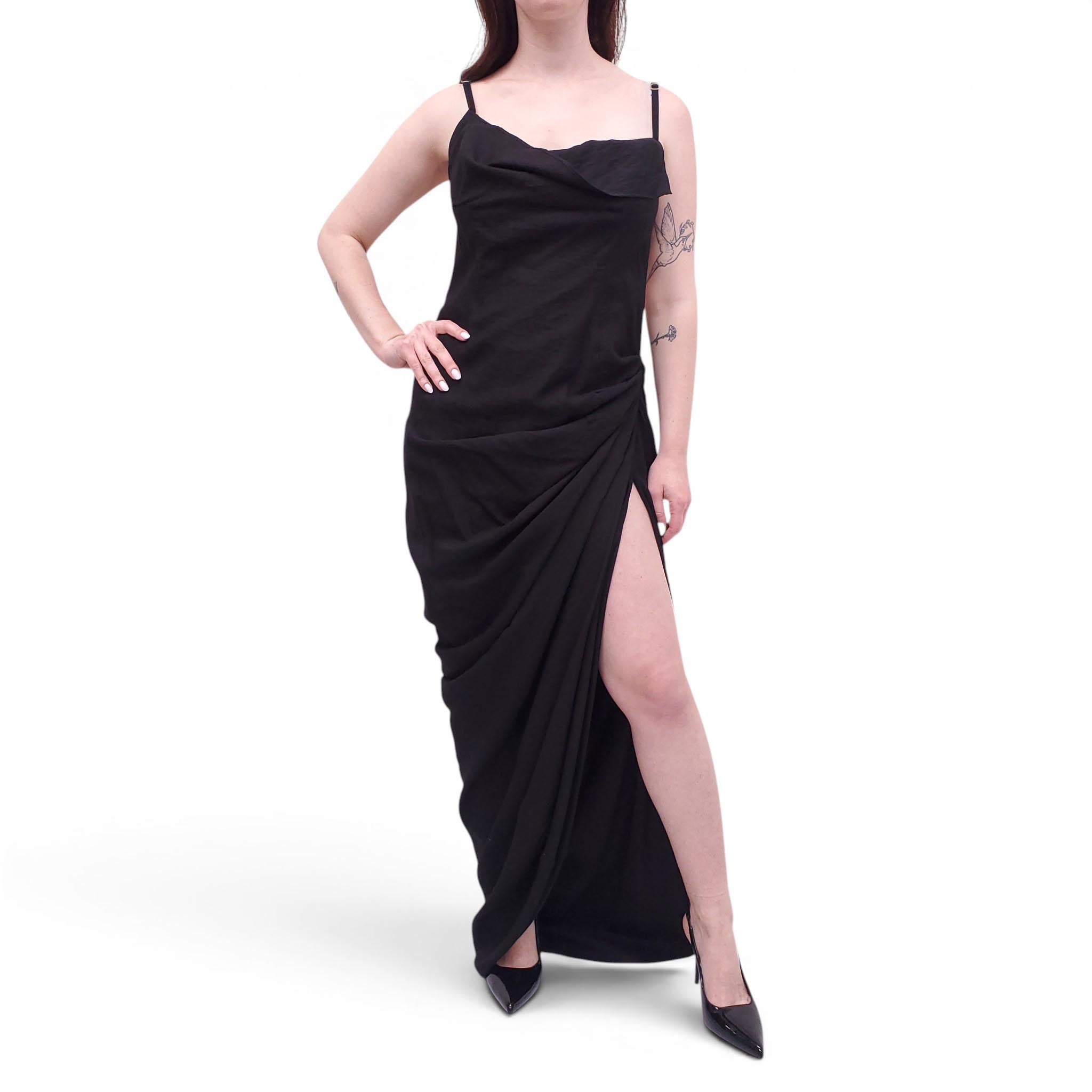 JACQUEMUS BLACK 'LE SPLASH' RUCHED DRESS - SIZE 42
