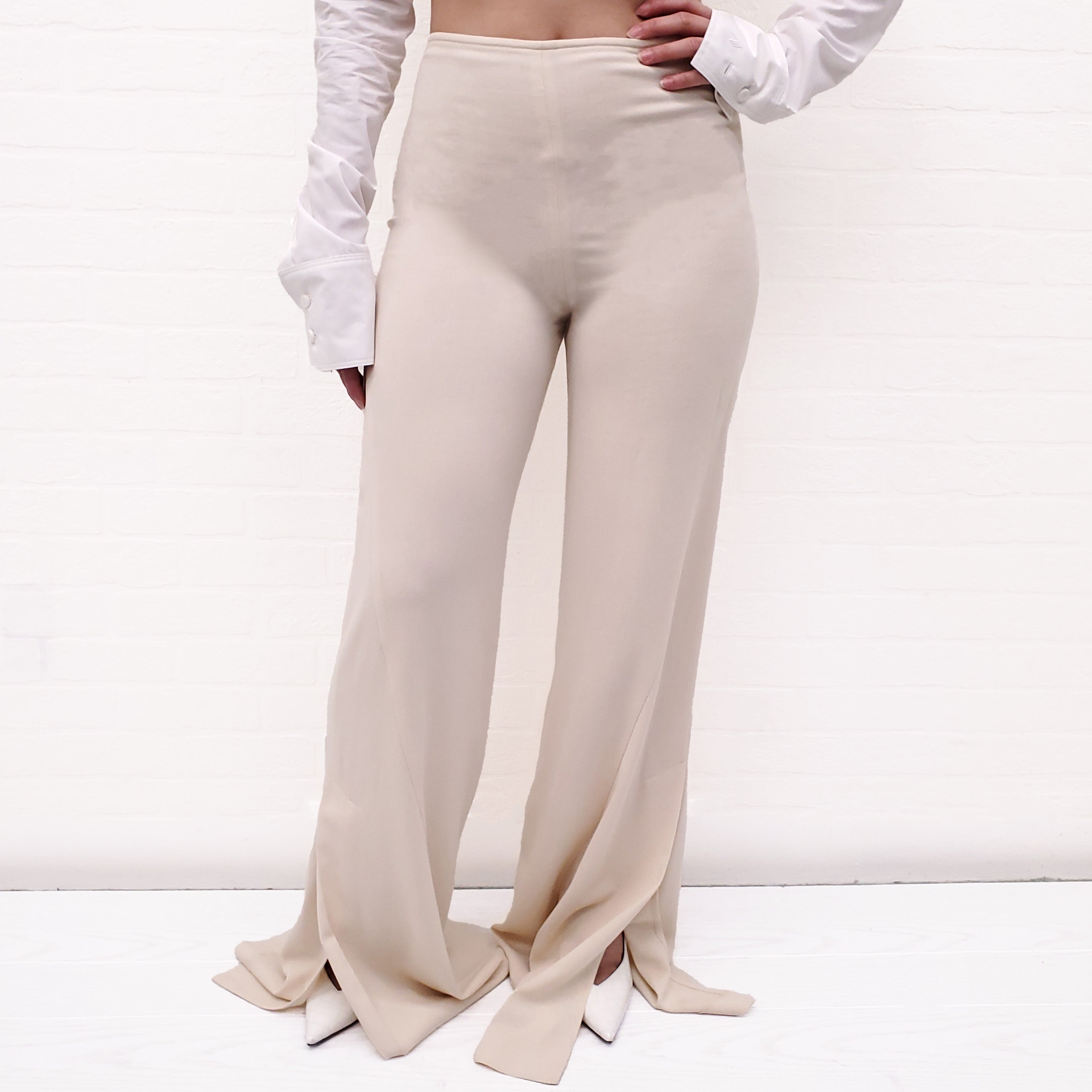 JACQUEMUS CREAM WIDE LEG PANTS - SIZE 34