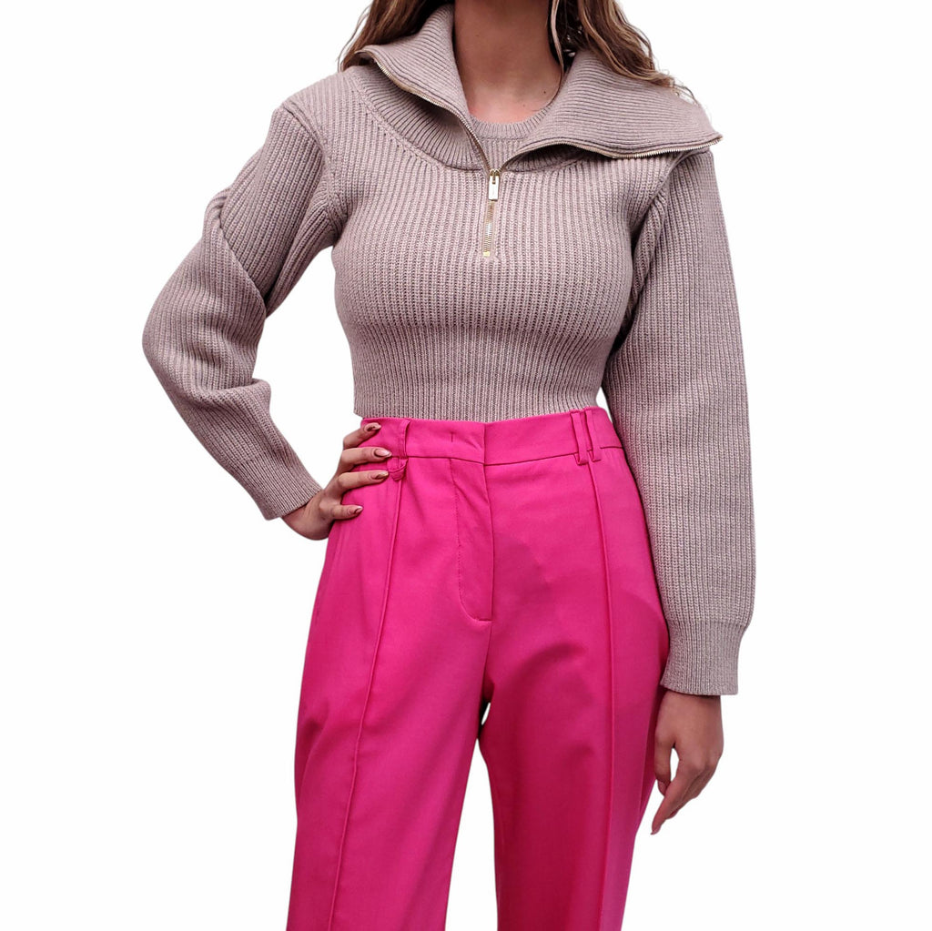 JACQUEMUS GREY 'LE MAILLE RISOUL' KNIT LAYERED CROPPED SWEATER - SIZE 34